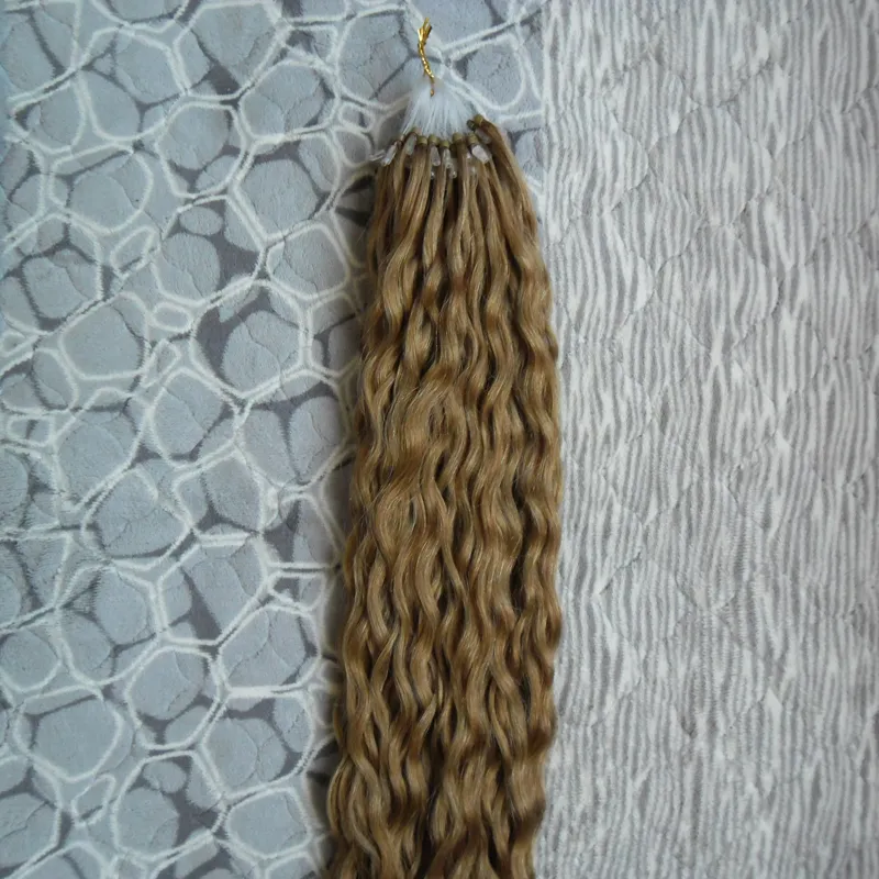 Curly 100g 100Strands Remy Curly Hair Loop Micro Ring Human Hair Extensions European Salon Link Bead Real Tip Hair Hair