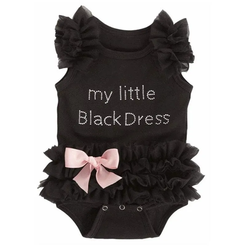 Baby Girls Black lace Tutu dress One-Piece INS Romper cotton letter Angel Jumpsuits kids Sleeveless With Bowknot climb clothes C1557