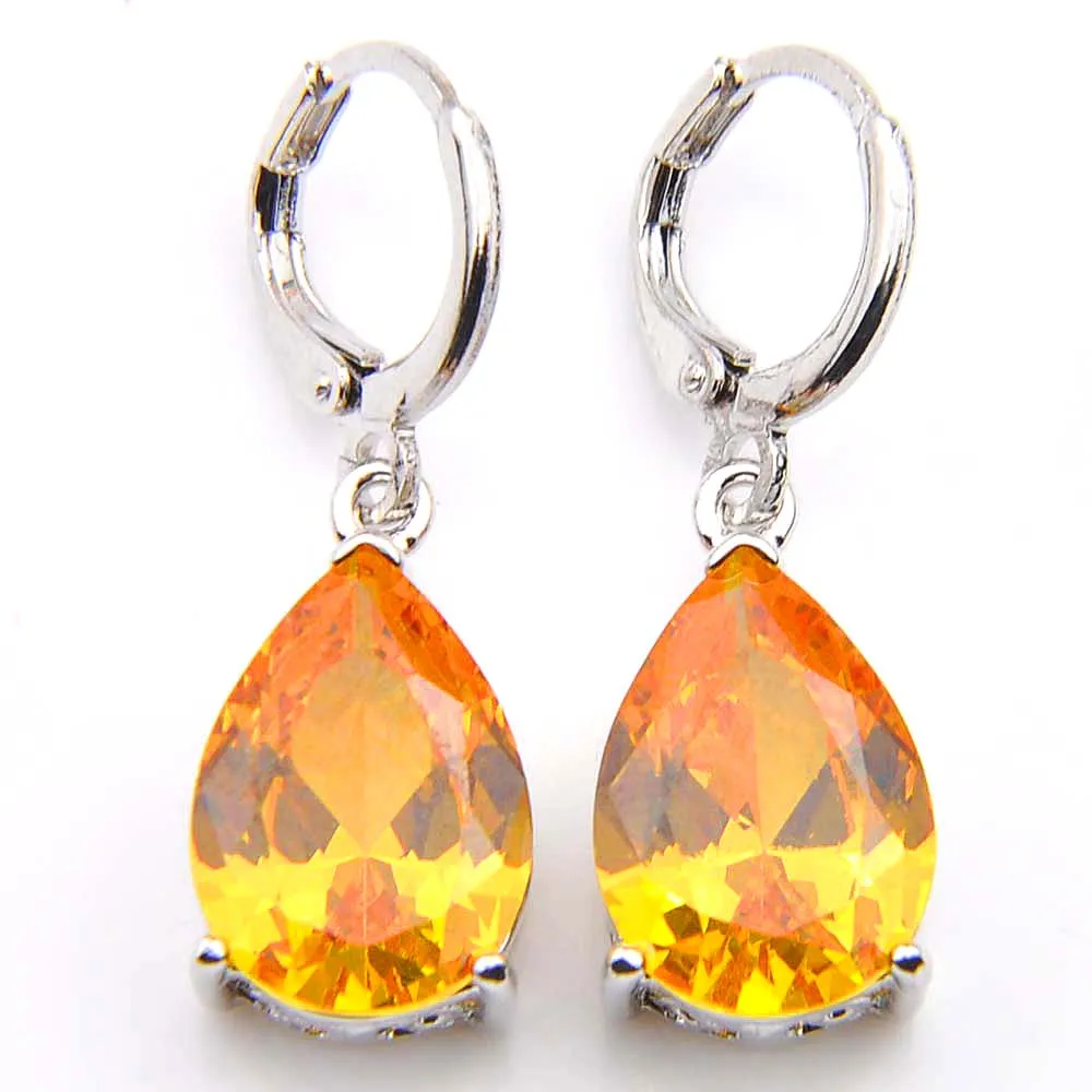 10Prs Luckyshine Fashion Shine Water Drop Fire Royal Citrine Cubic Zirconia Gemstone Silver Dangle Boucles d'oreilles pour la fête de mariage de vacances