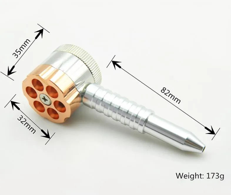 Fumer Pipes 6 trous Revolver Pistol Metol Grinder avec poign￩e, broyeur de cigarette manuel.