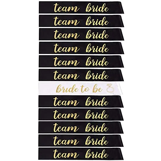 Pack of 12 Bachelorette Sashes- Includes 1 Bride to Be sash and 11 Team Bride Sashes - Hen Party Wedding Decorations Party Favors Accessorie