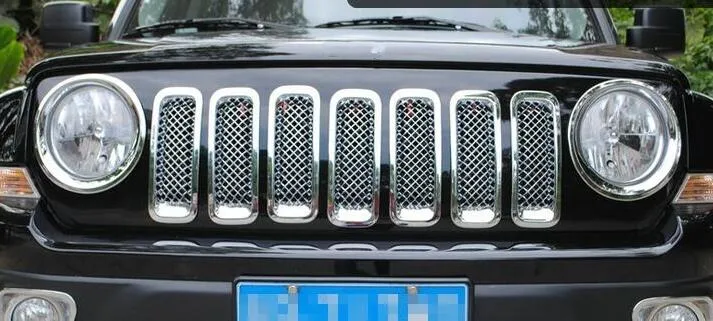 Högre Star ABS Chrome 2st Car Car Headlamp Dekorationskåpa, 2st Fram Fog Lampskydd, 7st Grill Frame Cover för Jeep Patriot 2011-2015