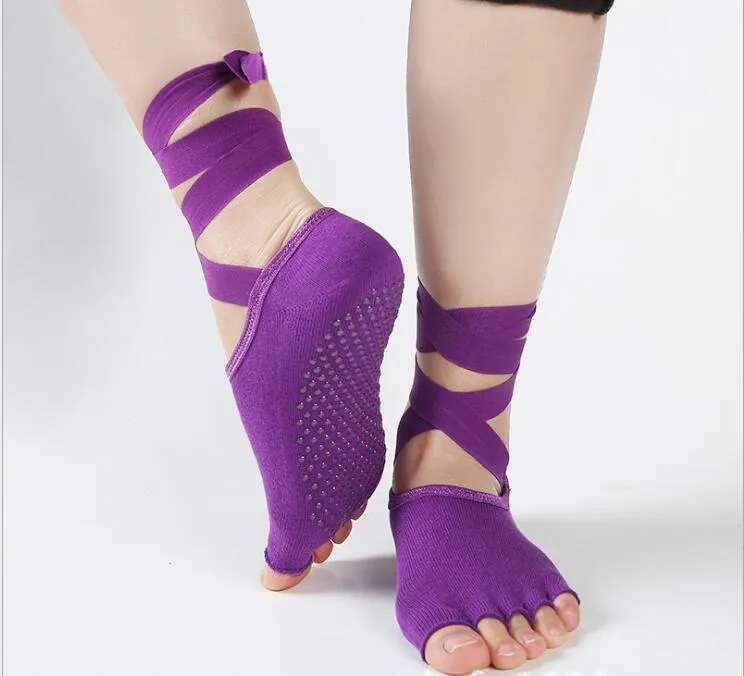 Носки без пальцев в балетном стиле для йоги, пилатеса с Barre Grip и нескользящей ручкой, носки для танцоров Black8454616