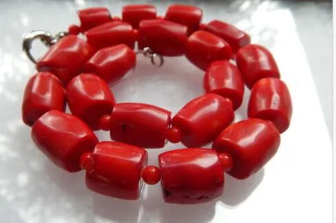 12x18mm Vintage Estate Chunky Red Coral Barrel Bead Ketting 18 inch