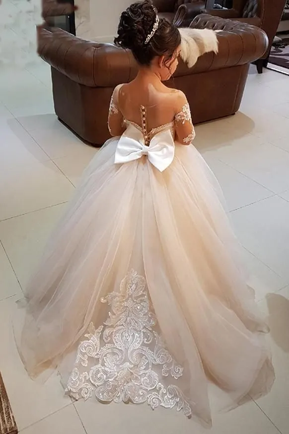 Maniche lunghe abiti da ragazza fiore cristalli in pizzo tulle vintage bambino abiti da presepi bellissimi abiti da sposa principessa country 317z