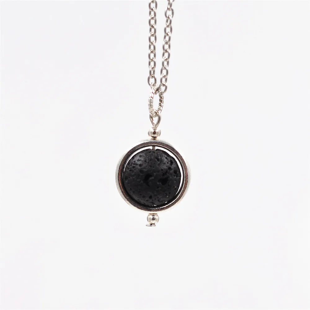 14mm Lava-rock Bead Pendant Necklace Aromatherapy Essential Oil Diffuser Necklace Black Lava Pendant Jewelry For Women