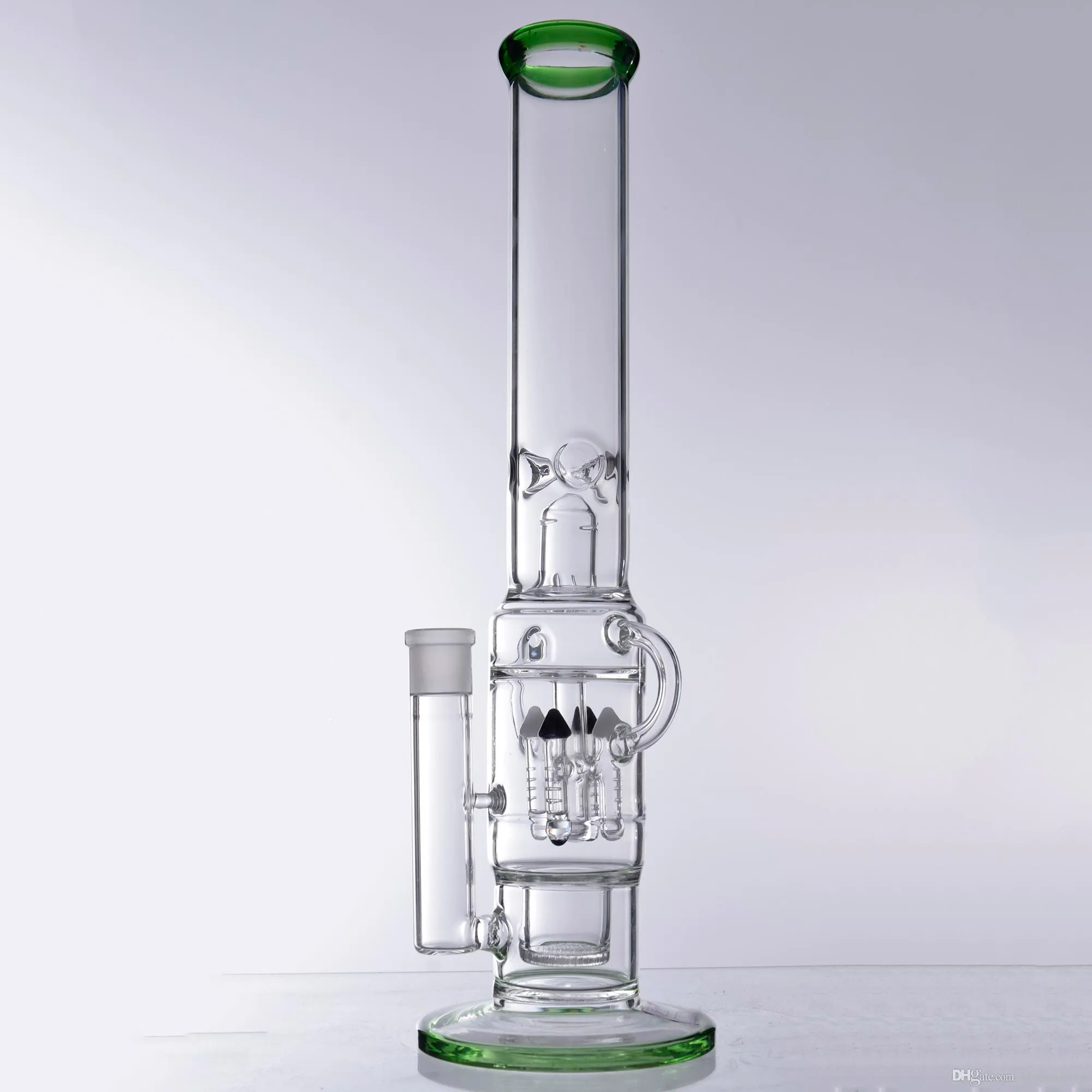 Glass Bongs Big Green Recycler Beaker Water Smoking Pipe Straight Tube