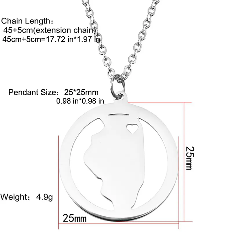 EUA mapa illinois estados pingente colares illinois charme colar de país rosa ouro aço inoxidável eu amo a cidade natal jóias de jóias