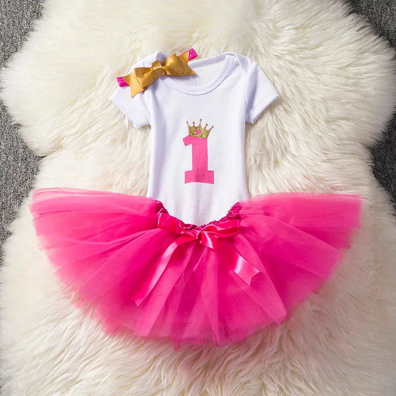 Baby-erste Geburtstags-Outfits Tutu Tulle 1 Jahr-Party Kommunion Kleinkind Taufkleid Fluffy rosa Geburtstags-Baby Kleider 1 Jahr Kleidung Anzug