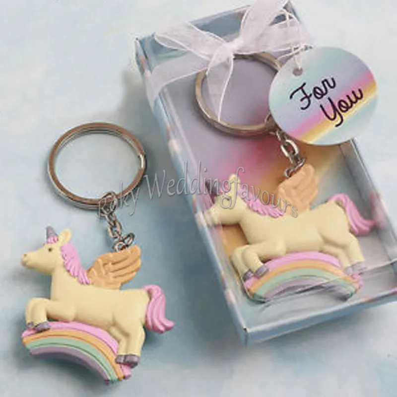 20PCS Rainbow Unicorn Keyring Baby Shower Kids Party Favors Keychain Event Giveways Birhtday Gifts Anniversary Keepsake Wedding Favors