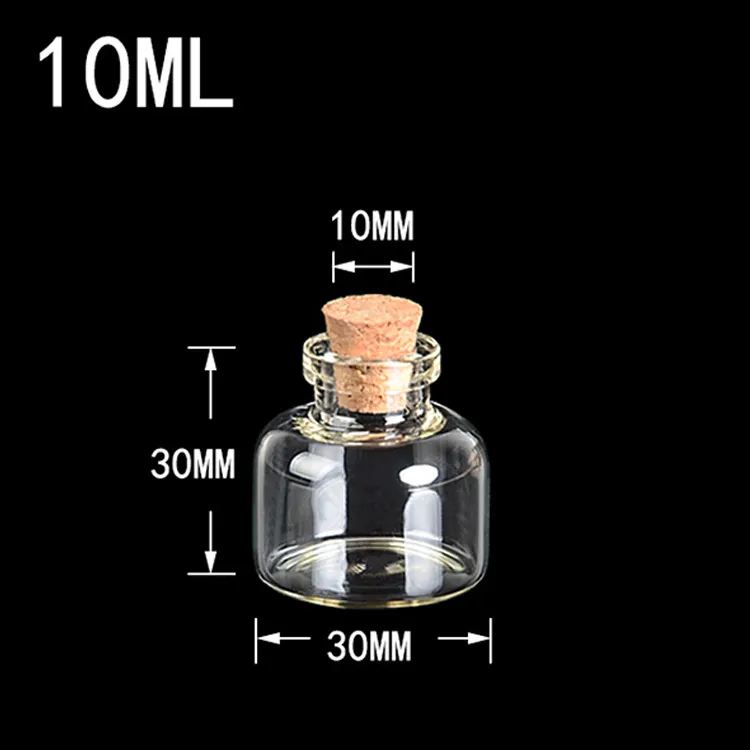 30*30*10mm 10mlミニグラスボトルコルク付き小さな透明な透明な小さな空のガラスバイアルジャーコルクかわいいボトル