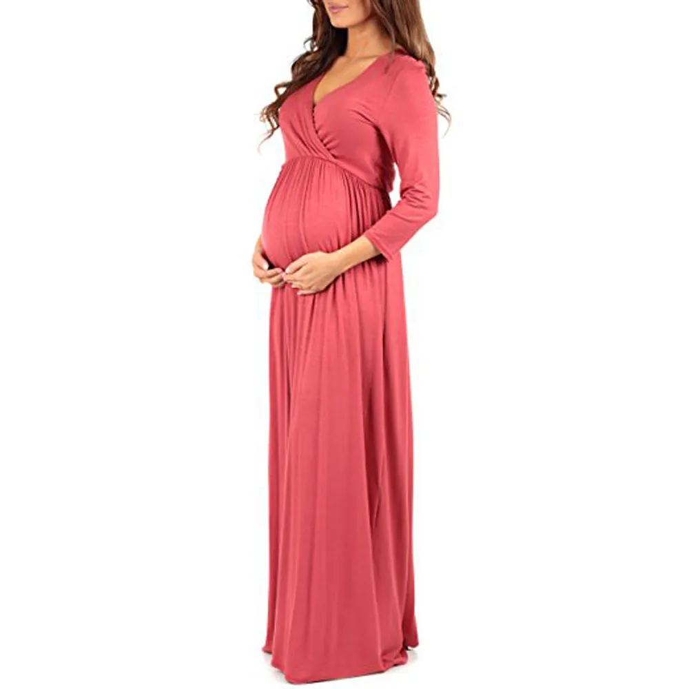 Seven-Quarter Sleeve V-Neck Evening Dress Seven-Quarter Sleeve V-Neck Evening Dress