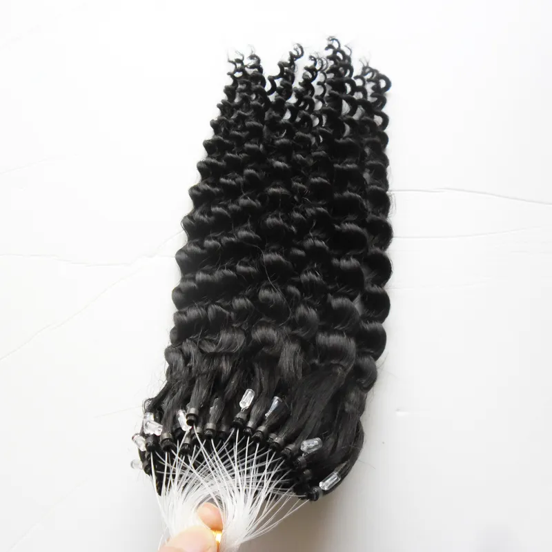 ブラジルのバージンヘアマイクロループ人間の毛髪伸縮100gキンキーカーリーナチュラルマイクロリンクヘアエクステンションヒトマイクロリング