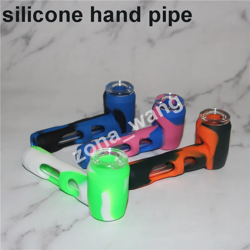 Silicone Tobacco Smoking Cigarette Pipes Water Hookah Bong Portable Hand Spoon Pipe Tools With Glass Bowl Dab Tool