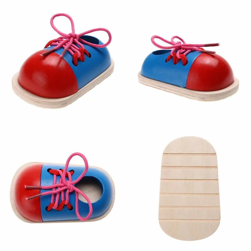 Kids Montessori Educational Toys Children Wooden Toys Toddler Lacing Shoes Early Education Montessori Teaching Aids Puzzle