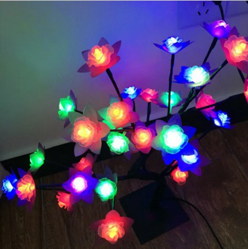 Rose Blossom 32 LEDs Tree Light Night Lights Table Lamp 45cm Black Branches Lighting Christmas Party Wedding LED Flowers Lights