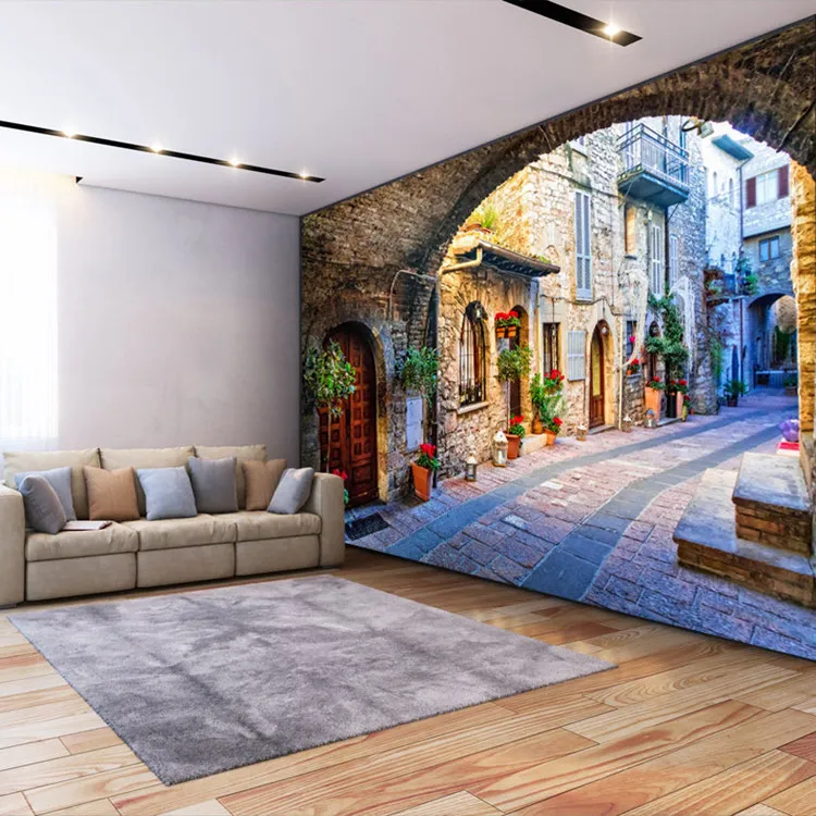 Non-woven Wallpaper Custom Photo Wall Paper Mural 3D Italian Town Street View European Landscape Wall Covering Papel De Parede