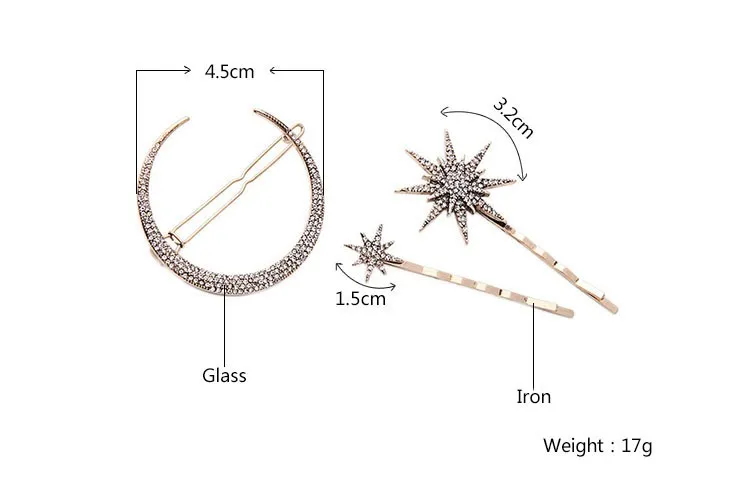 JOOLIM Schmuck Großhandel 3 Teile/satz Starburst Pave Mond Haarnadel Stern Haarspange Haarspangen Schmuck Nickel- und Bleifrei