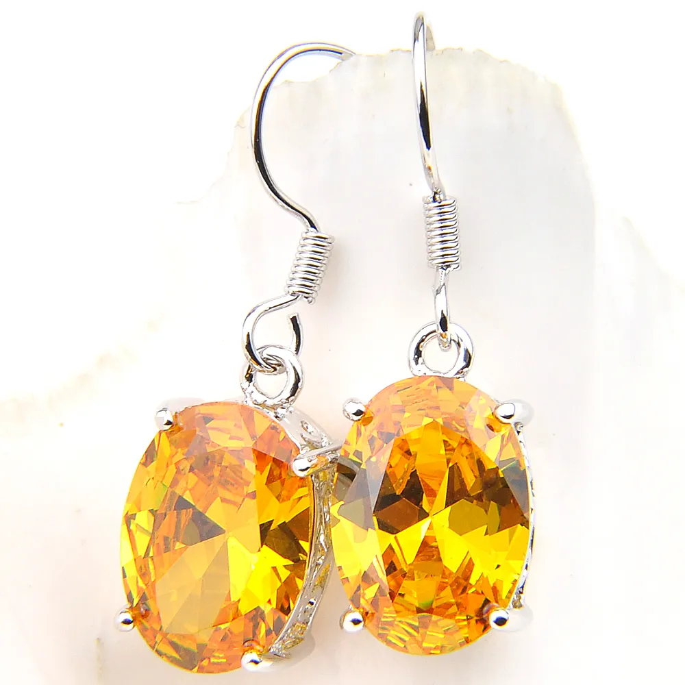 Luckyshine classique éblouissant feu ovale mystique Royal Citrine boucle d'oreille argent balancent cubique zircone boucles d'oreilles pour filles cadeau es