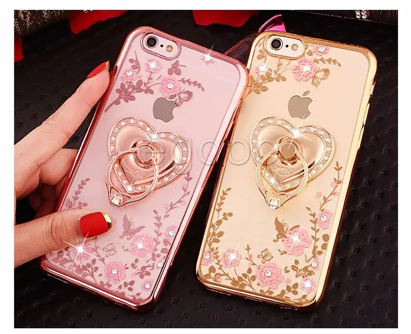 Bling Diamond Ring Holder Phone Case Flexible Soft TPU Cover With Kickstand For iPhone 11 Pro Max Xr 8 7 6S Plus Samsung S10 9 8 Note 8 9