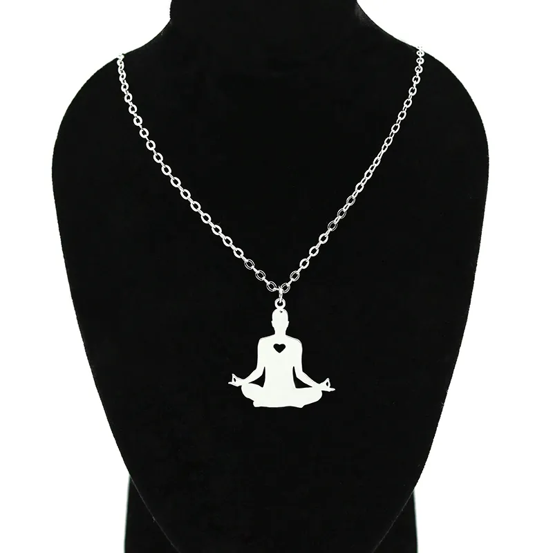 Yoga Chakra Pendant Necklace Stainless Steel Meditation Throat lock Pose Exercise Sports Jewelry Silver New Arrival Wholesale