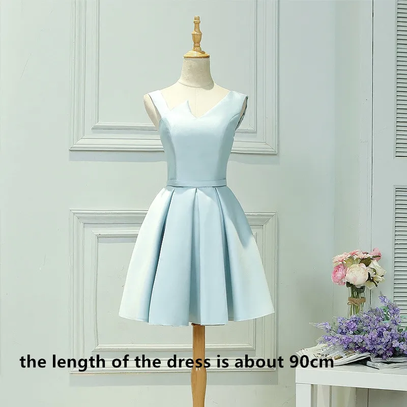 Light Sky Blue Bridesmaid Dresses Elegant Satin dresses party evening gowns lace-up with zipper back cheap