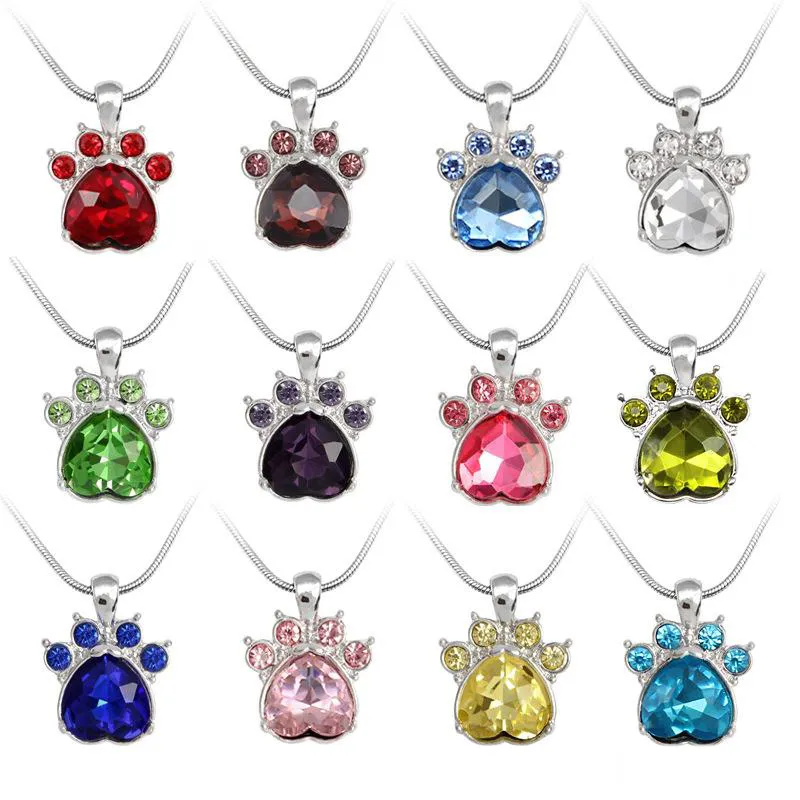 Niedliche Kristall-Pfoten-Anhänger-Halskette mit Krappen-Mehrfarben-Geburtsstein-Schlüsselbein-Ketten-Halskette, feiner Geburtstagsgeschenk-Schmuck