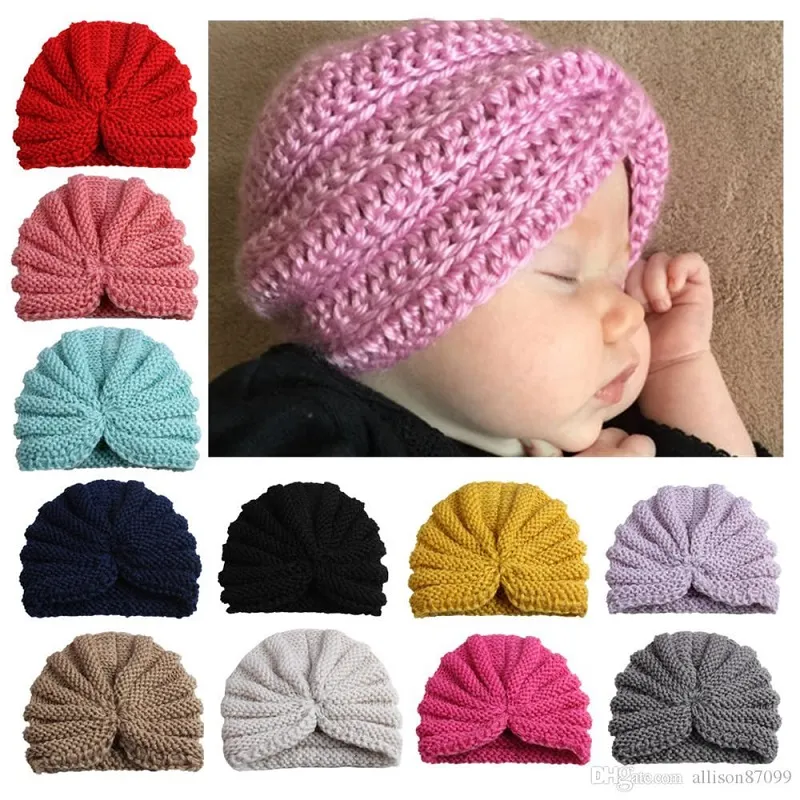 2018 maternidad bebé tejer de lana Beanie Solid sombreros invierno orejas de protección