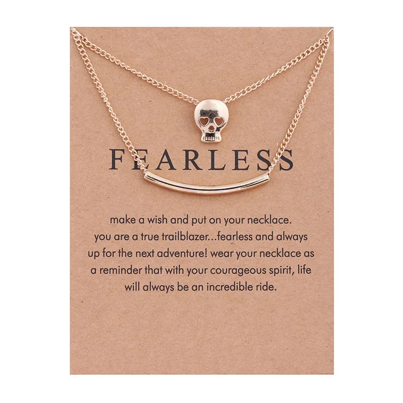 Hot Sale Dogeared Necklaces With Card Gold Plated Skull Skeleton Charms