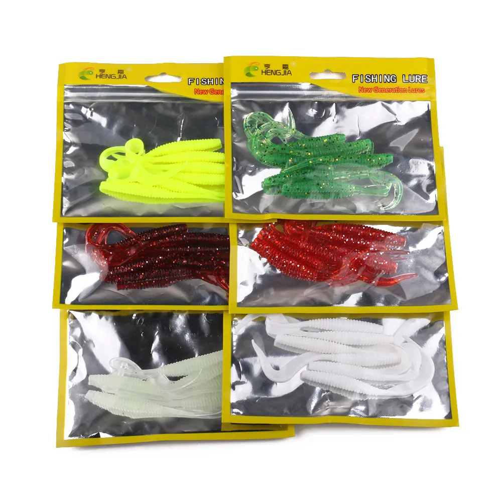 HENGJIA Artificial Soft Fishing Lure 6 pieces one Bag for Japan Shad Soft Fishing Tackle Grub Worm Spiral t Tail Fish Baits