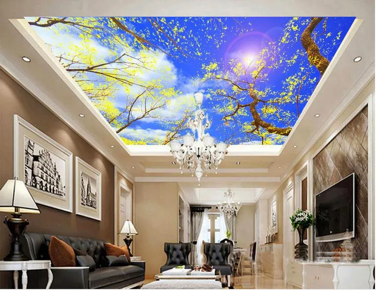 3d потолок фото Custom 3d Ceiling Photo Mural Blue Sky And White Clouds 3 D Wallpaper For Walls 