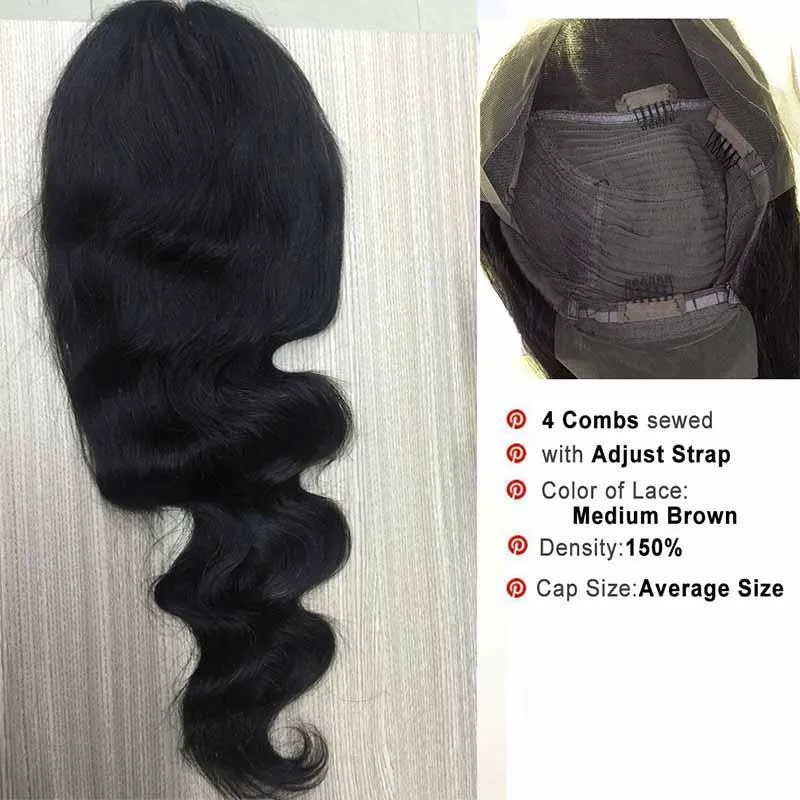 Perucas da parte dianteira do laço do cabelo humano da onda do corpo pre arrancadas com entrega segura do cofre cor natural do cabelo do bebê por ePacket para mulheres negras brasileiras