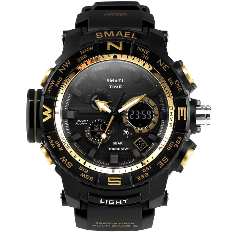 New Smael Watch Cool Men Sports Watches 패션 방수 다이빙 쿼츠 손목 시계 남자 시계 실리콘 reloj de hombre