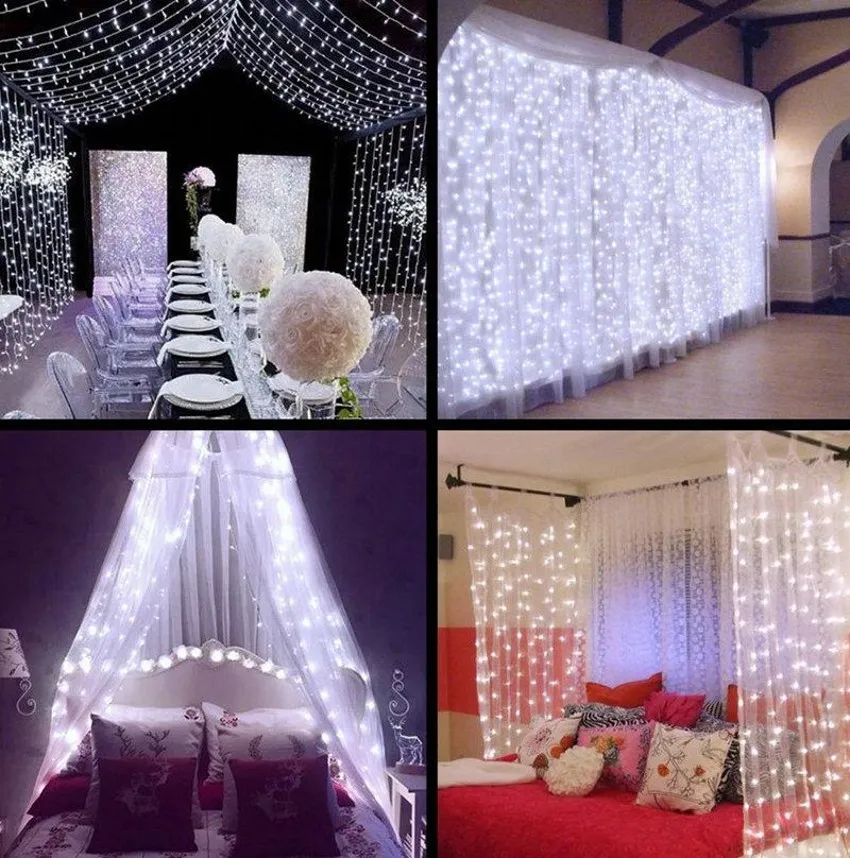 3 m x 3 m, 300 LEDs, Hochzeitslicht, Eiszapfen, Weihnachtslicht, LED-Lichterkette, Lichterkette, Girlande, Geburtstagsparty, Garten, Vorhang, Dekorationen für Zuhause