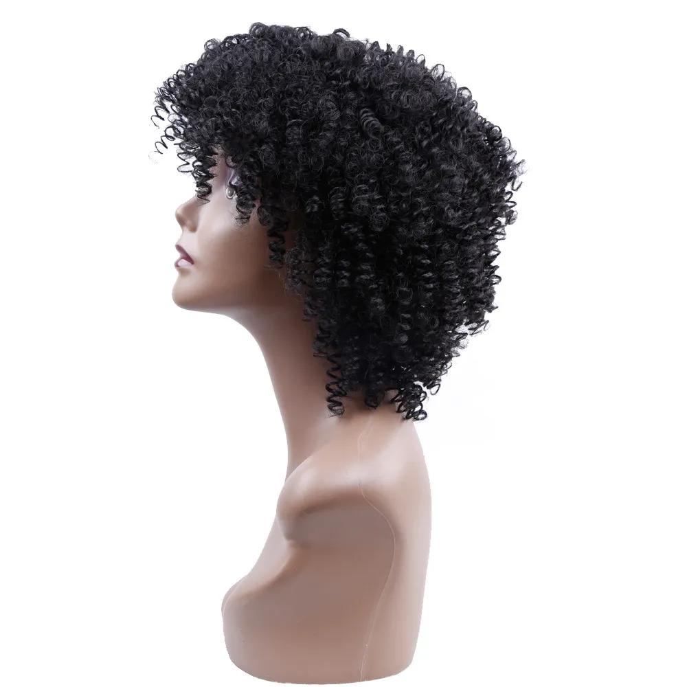 Fashion Short Afro Kinky Curly Wigs för Kvinnor Black Brown Ombre Syntetisk peruk med Full Hair Wig Cosplay