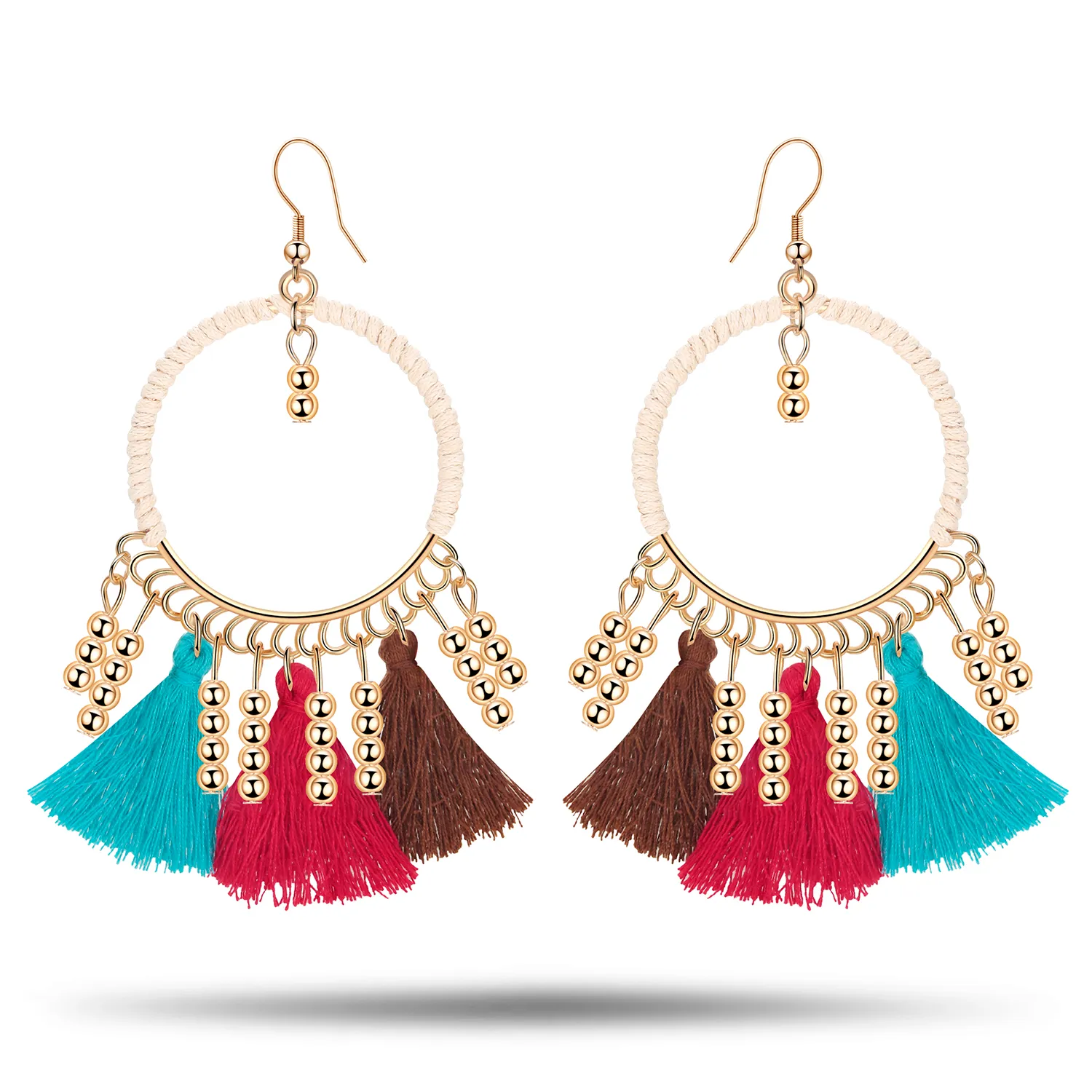 Bohemian Earrings Thread Beaded Kwastje Fringe Drop Dangle Gifts for Women Daily Jewelry 5 Color