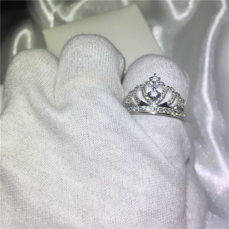 925 Sterling Silver Diamond Royal Princess Crown Ring