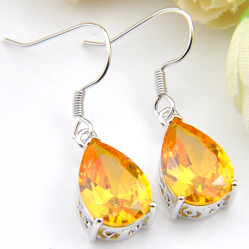 Livraison gratuite-mode brésilienne Citrine cristal 925 ruban bijoux boucle d'oreille charme prix usine E0496