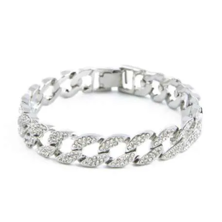 Couleur or hip hop glacé bling bling 1.5 cm de largeur avec 20 cm de long taille bracelet à maillons cubains pour hommes bijoux