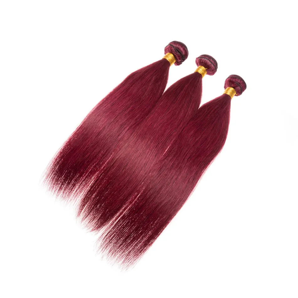 Malásia Borgonha Cabelo Humano Vermelho Weave Bundles Silky Straight Virgin Malaysian # 99J Vinho Vermelho Humano Weaves Doublw Wews