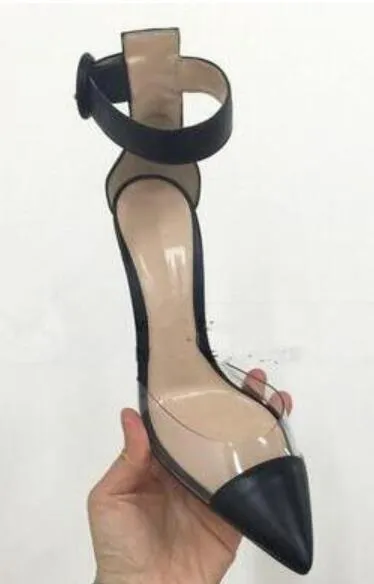 2018 mode frauen punkt toe pumpen knöchelriemen pumpen dünne ferse party schuhe dame sexy PVC high Heels sexy kleid schuhe