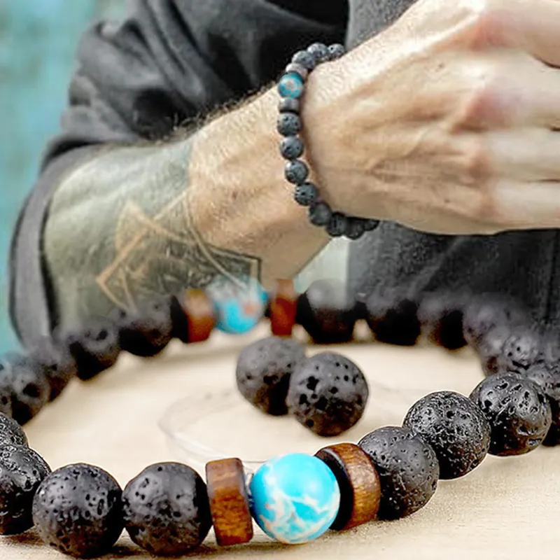 Lava Stone Beads Imperial Jasper Buddhist Diffuser Bracelets for Men