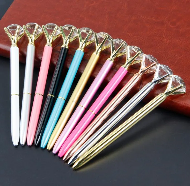 Creative Crystal Glass Kawaii Ballpoint Pen Big Gem Ball Pen With Large Diamond 11 Colors Fashion School Office Supplies SN296