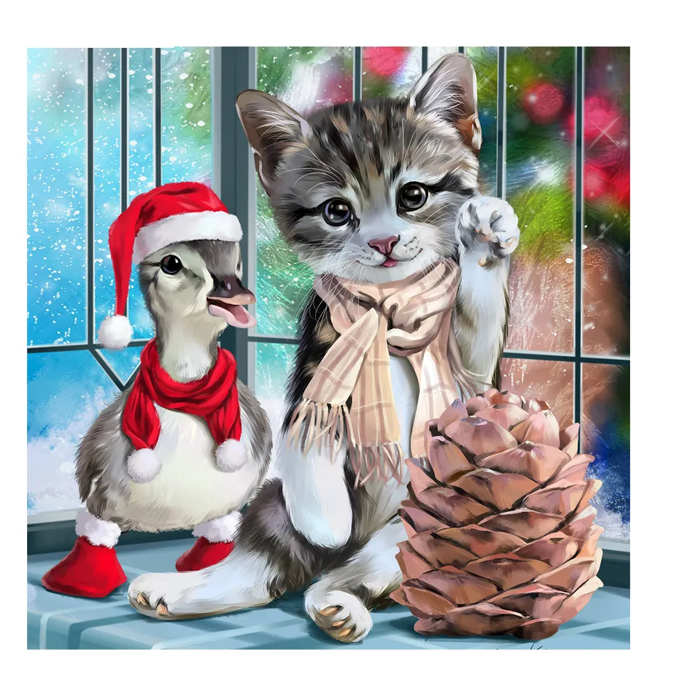 Kit completo 3D Pittura diamante Piazza piena Cartone animato Gatto Serie natalizia 5D Fai da te Diamante Ricamo Decorazioni per la casa Regalo per bambini
