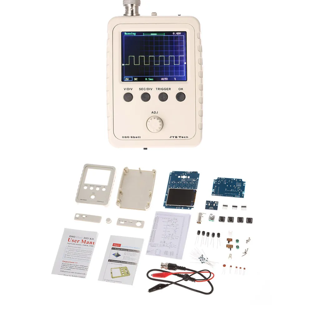 Freeshipping Digital Oscilloscope DIY Kit Parts with Case SMD Soldered Electronic Learning Set 1MSa/s 0-200KHz 2.4" TFT Handheld Pocket