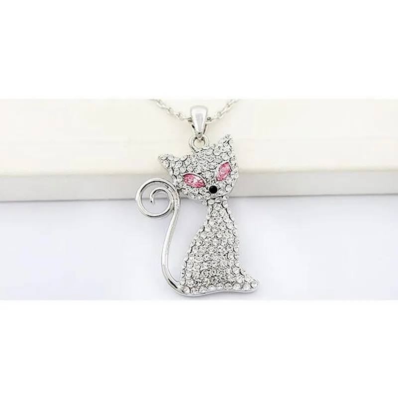 Katze geformte Anhänger Halskette Kristall von Rovski Mode süß zum Geburtstag Jubiläum Engagement Geschenk2918534