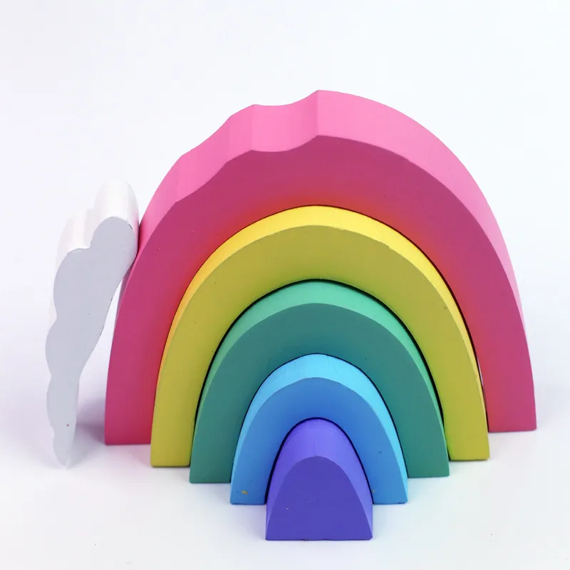 Wooden Rainbow Building Blocks Set Kids Diy Wood Stacking Toys Educational Toy Children Room Scandinavian Decor Photo Props