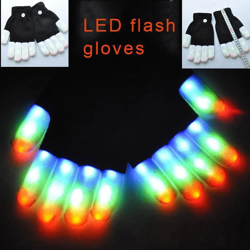 Ny LED Rave Handskar Mitts Flash Finger Lighting Glove Led Färgglada 7 färger Ljus Visa svartvitt leksak