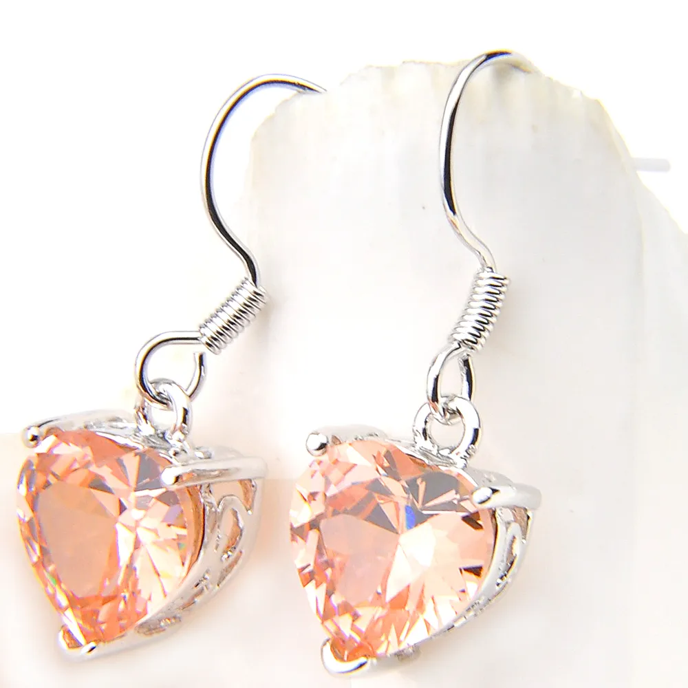 LuckyShine Heart-shaped Engagemets Weddigns Dangle Brincos Jóias de Morganite Gems Mulheres para a prata New 12 Par