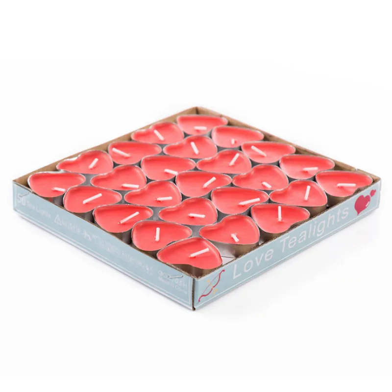 Set di 50 candele tea light stile cuore di Hosley da 2 ore, senza fumo e inodore, tealight compleanno, San Valentino, matrimoni, regali